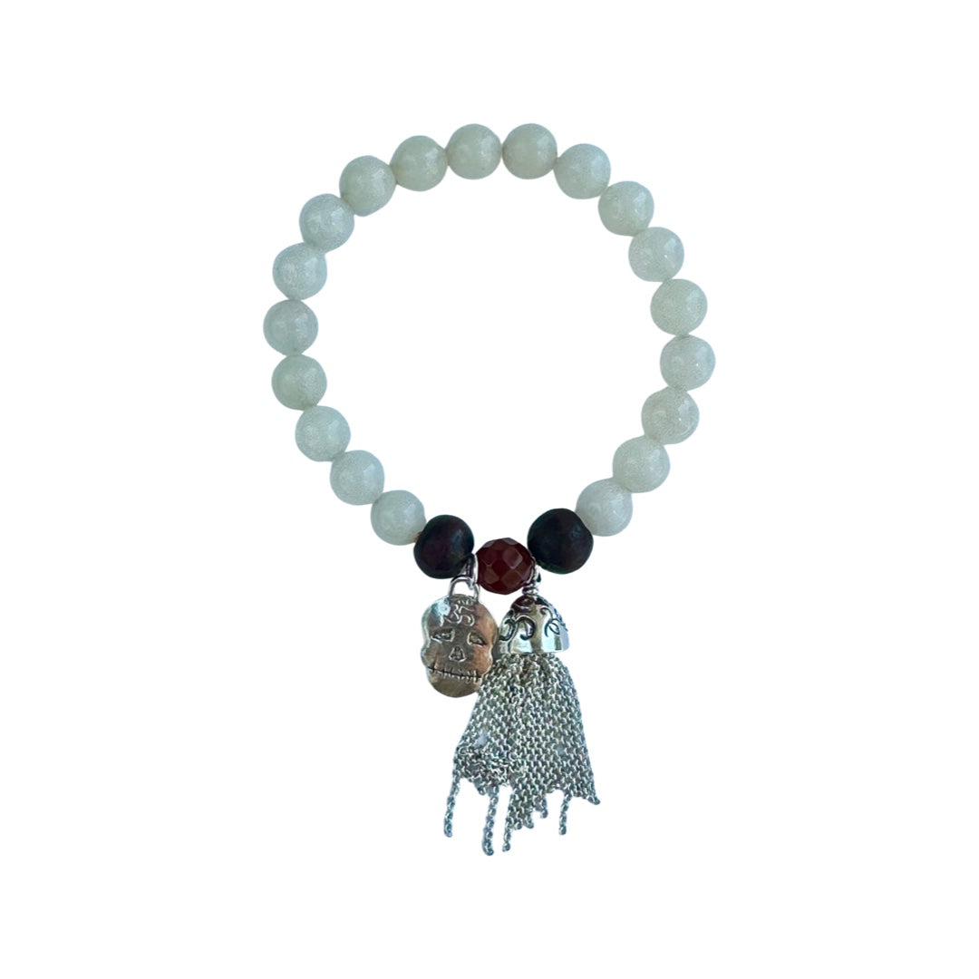 BB8 White Jade Bracelet with skull and tassel