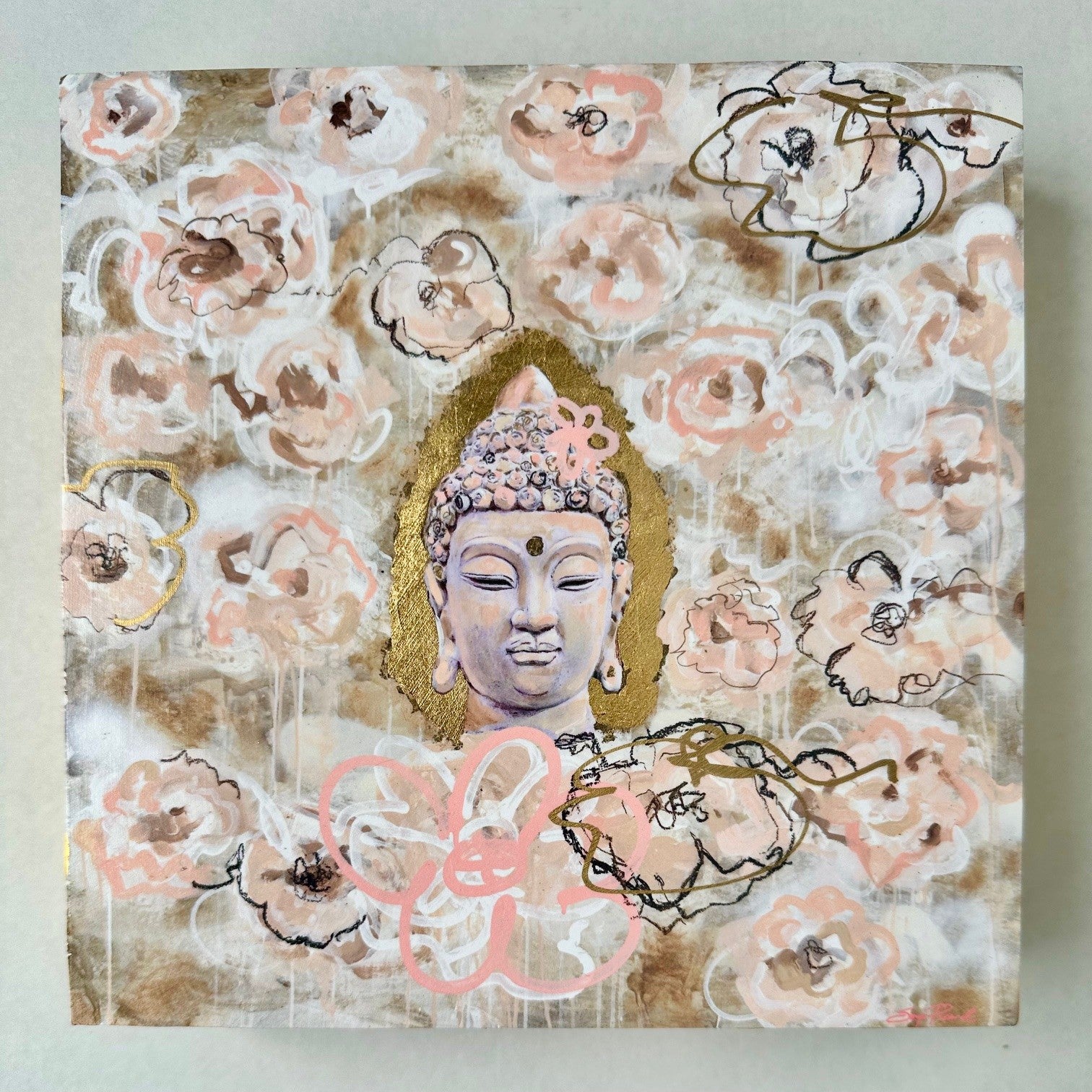 8 x 8 Floating Buddha in a Bloom of Roses