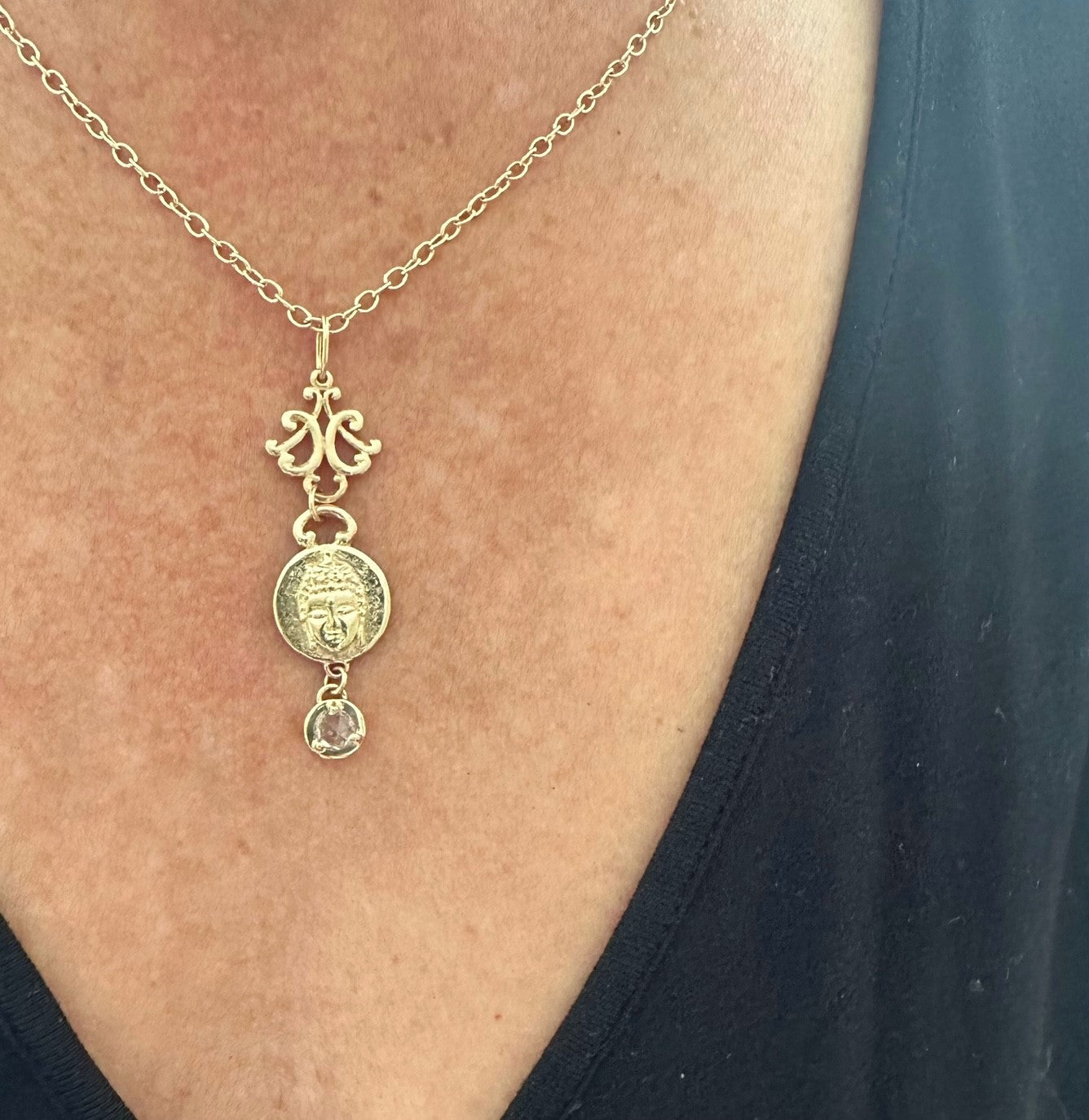 Buddha Cascade with Rose Cut Sapphire on Small Connector