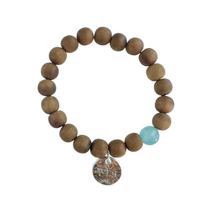 BB10 Sandalwood with one Blue Chalcedony Bracelet with Ganesh