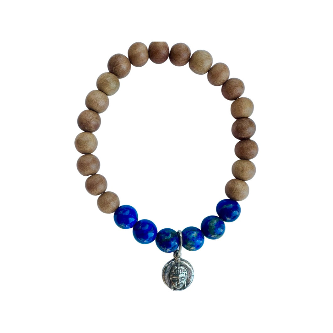 BB3 Sandalwood with Blue Lapis Bracelet and buddha