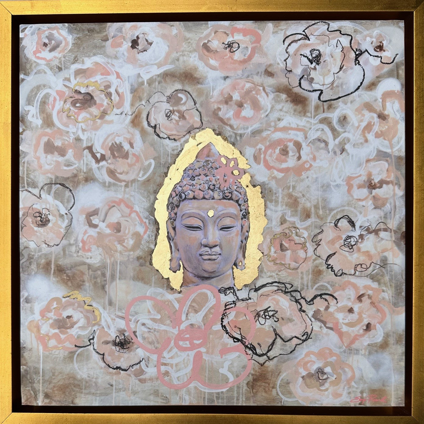 12 x 12 Floating Buddha in a Dream of Roses (Framed & Artist Enhanced)