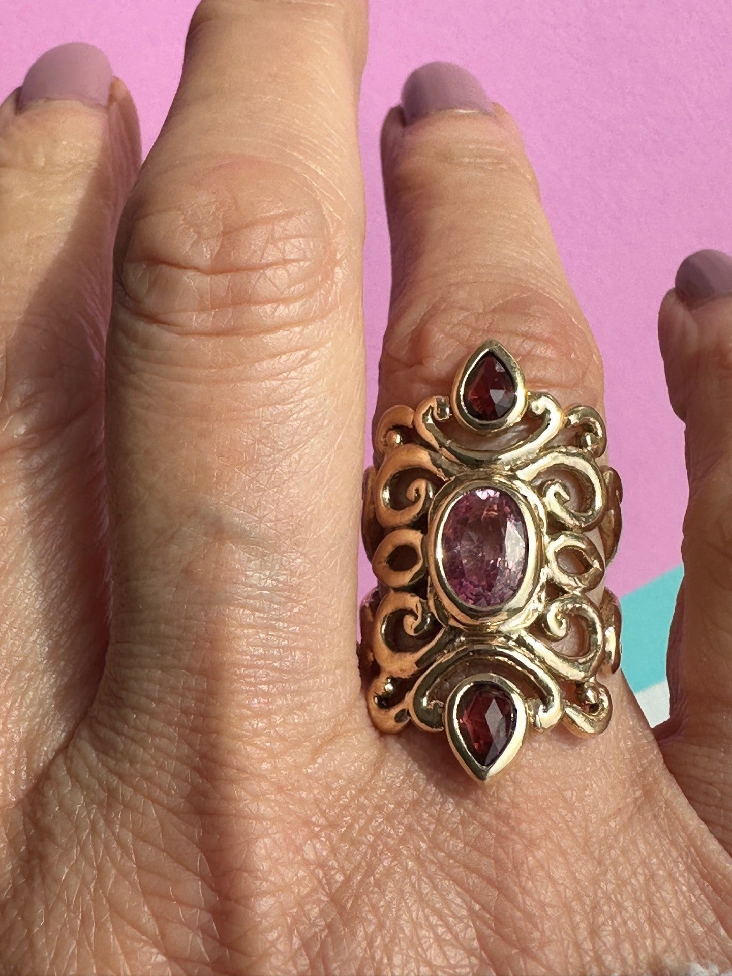 Baroque Tourmaline and Spinel Ring