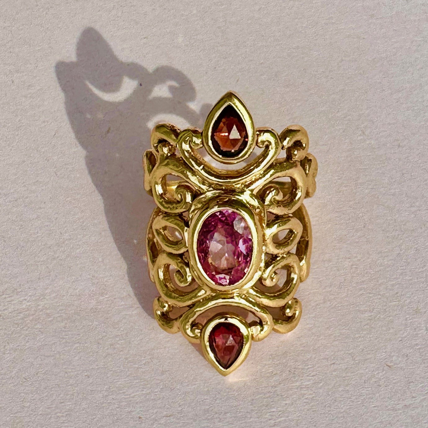 Baroque Tourmaline and Spinel Ring