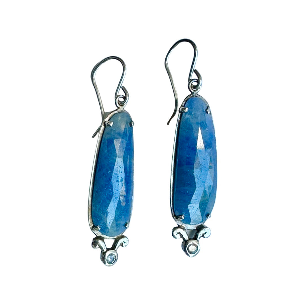 SE2 Blue and White Sapphire Silver Earrings
