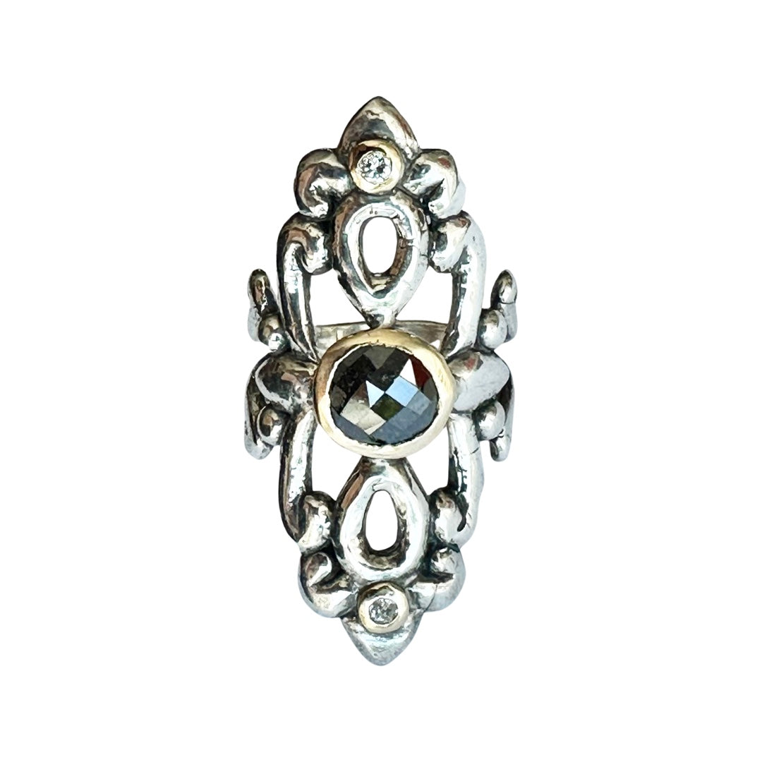 Silver & Gold set Tantra Ring with Black Diamond