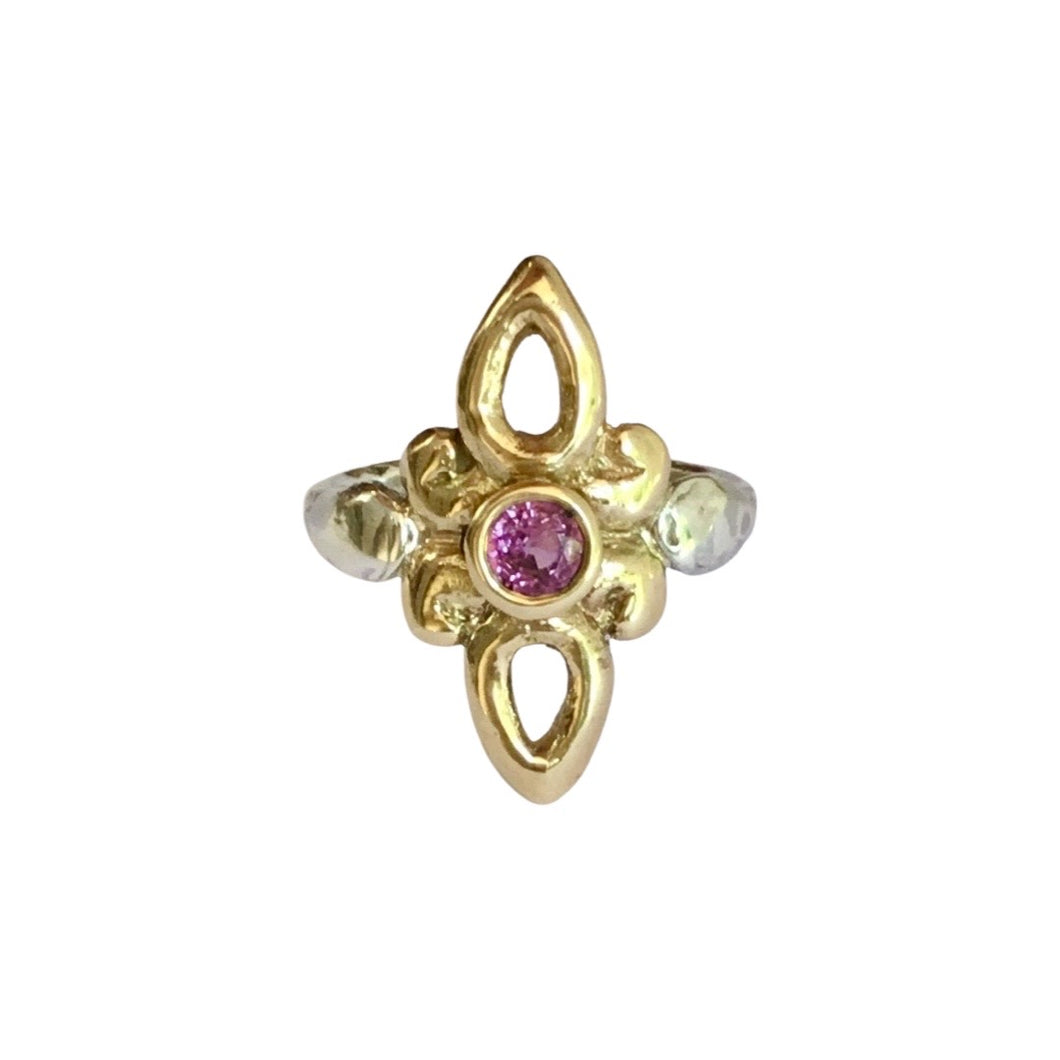 SR13 Gold and Silver Band Tantra Ring with Pink Sapphire