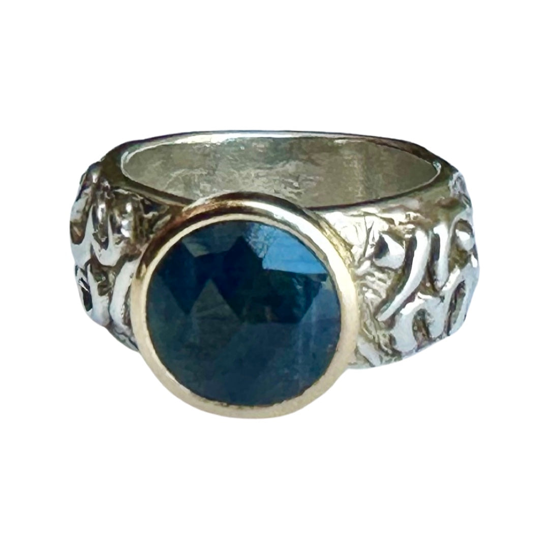 SR4 Silver Om Band with Blue Sapphire