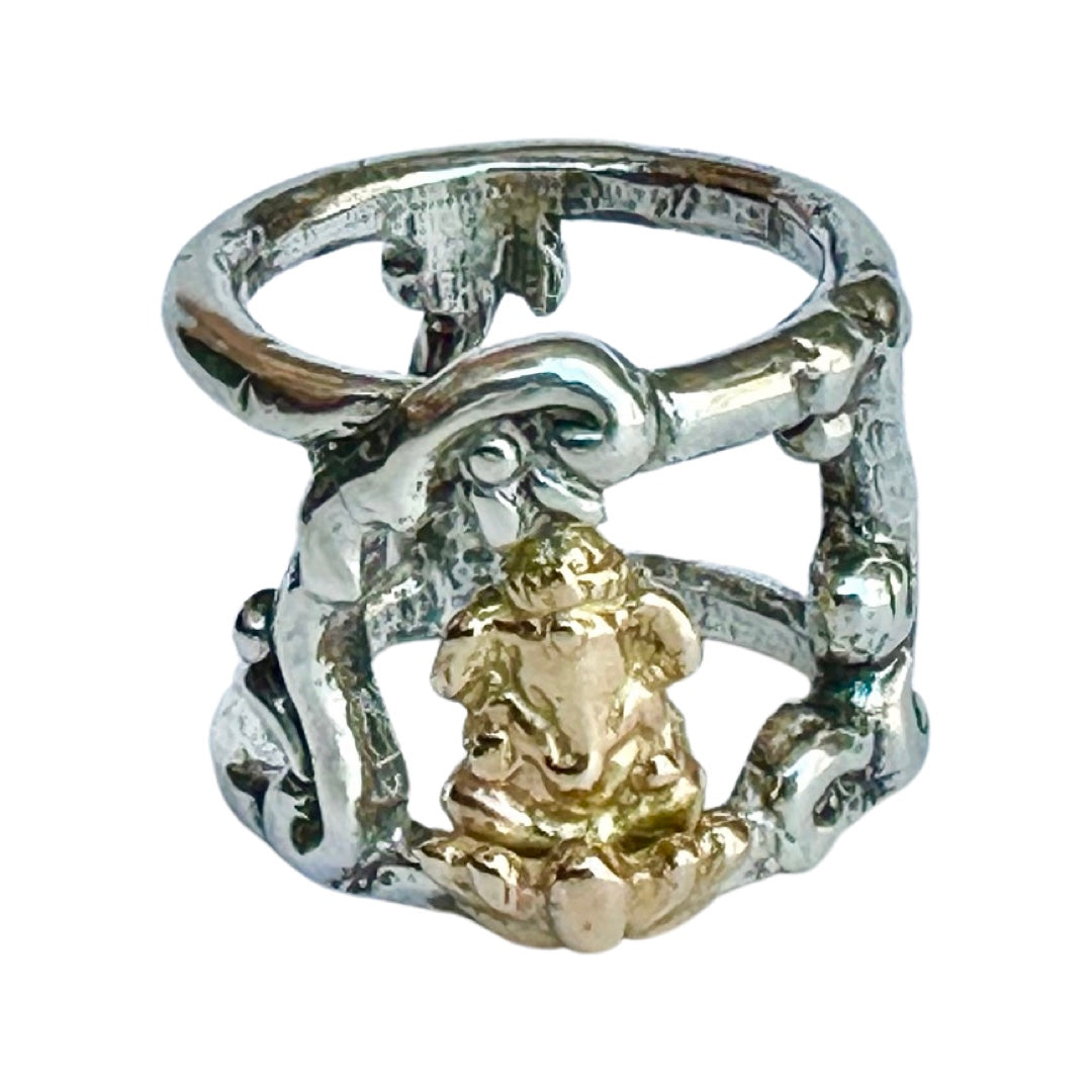 Silver and Gold Ganesh Altar Ring