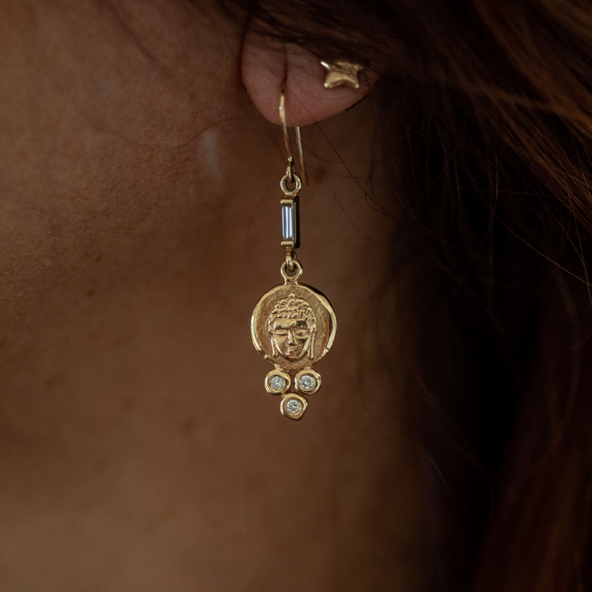 Triple Diamond Buddha Earrings