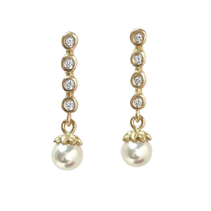 Cascade Diamond and Pearl Stud Earrings