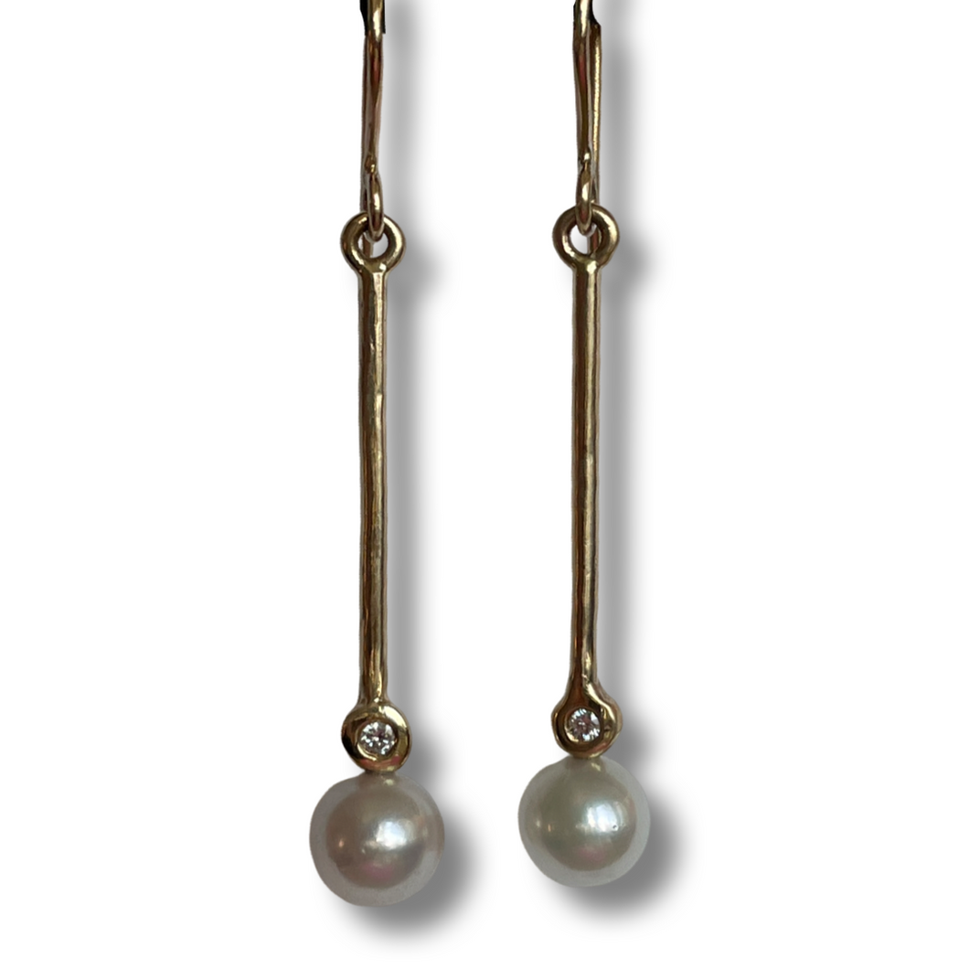 Gold and Diamond Drop Pearl Earrings