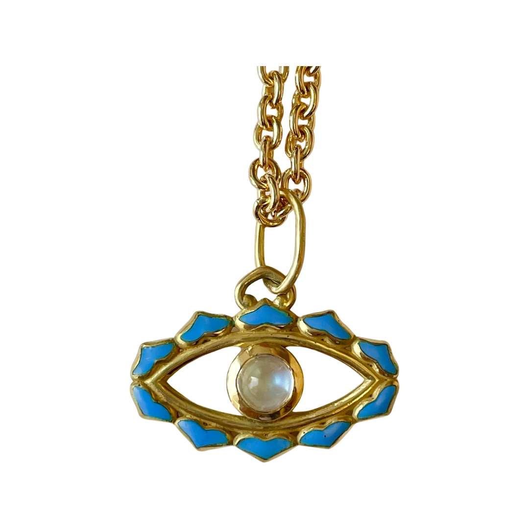 Evil Eye Moonstone Light Blue Enamel