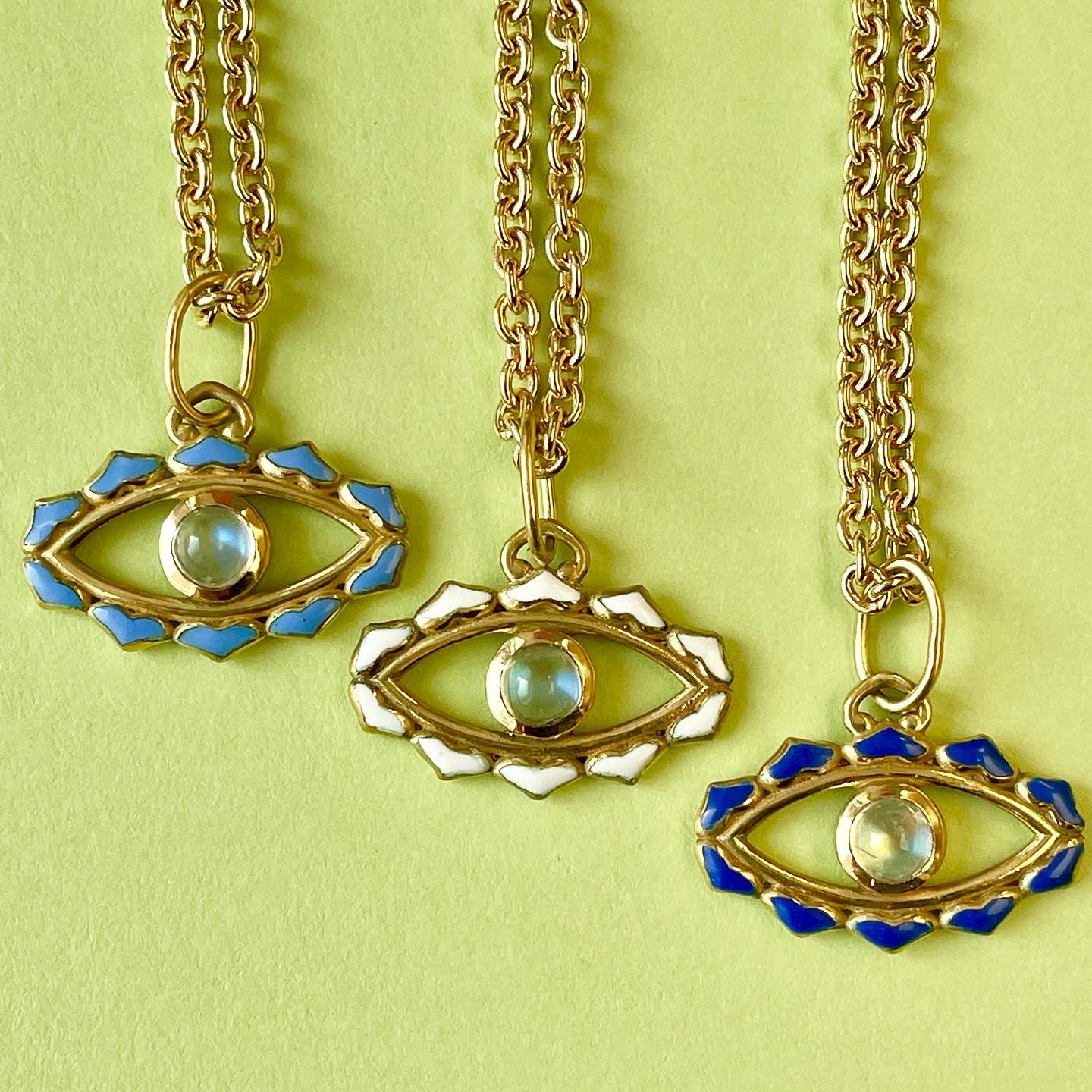 Evil Eye Moonstone Light Blue Enamel