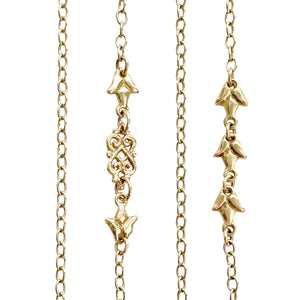 14K Gold with Lotus Bud and Heart Chain