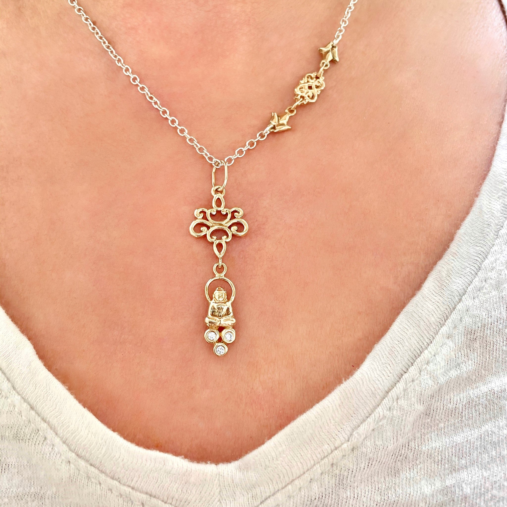 Floating Diamond Buddha on Baroque Lotus Connector