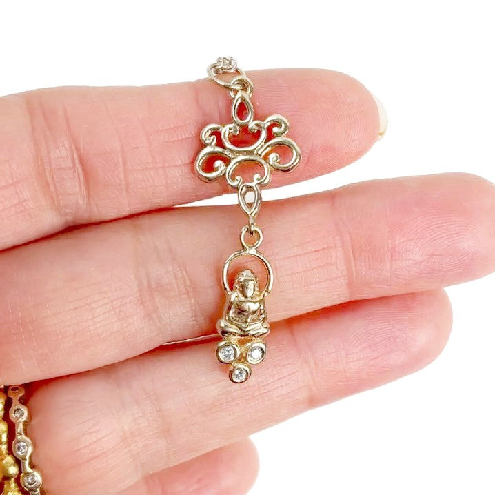 Floating Diamond Buddha on Baroque Lotus Connector