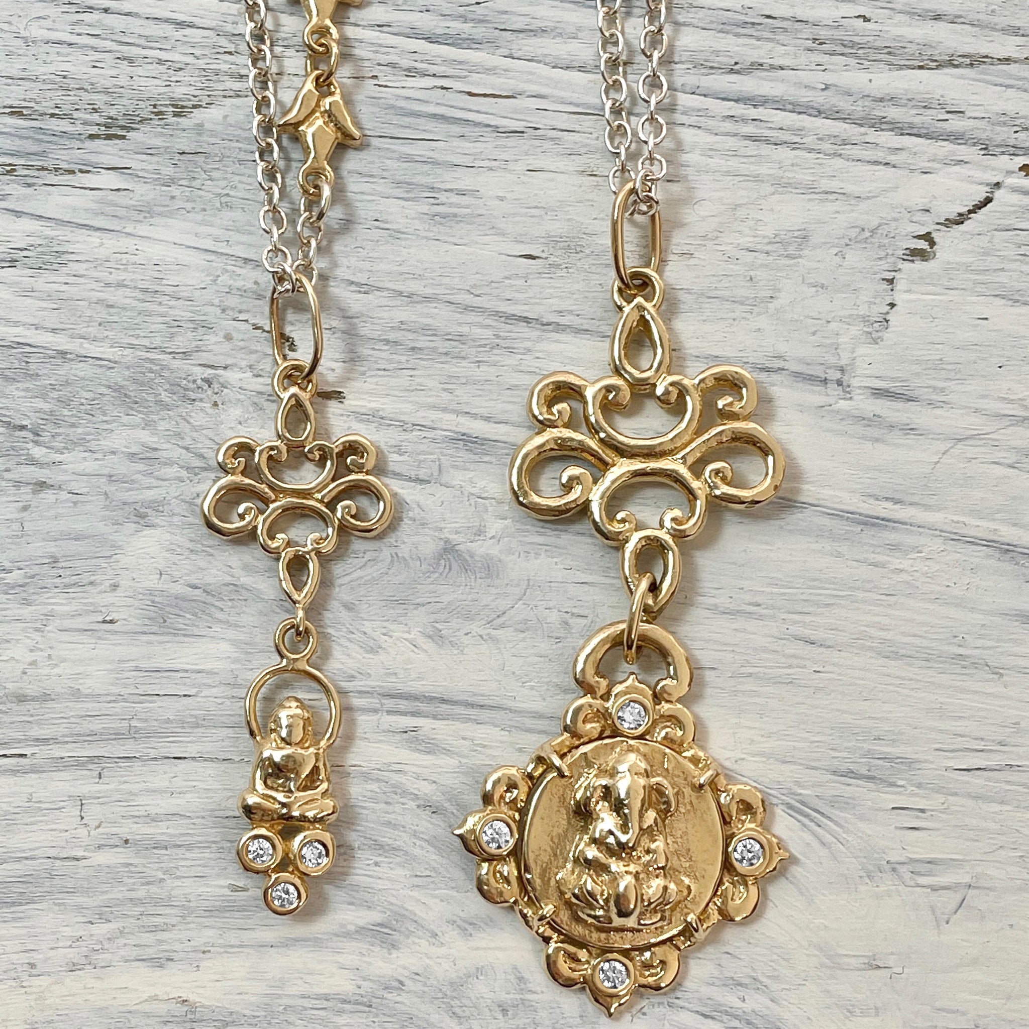 Floating Diamond Buddha on Baroque Lotus Connector