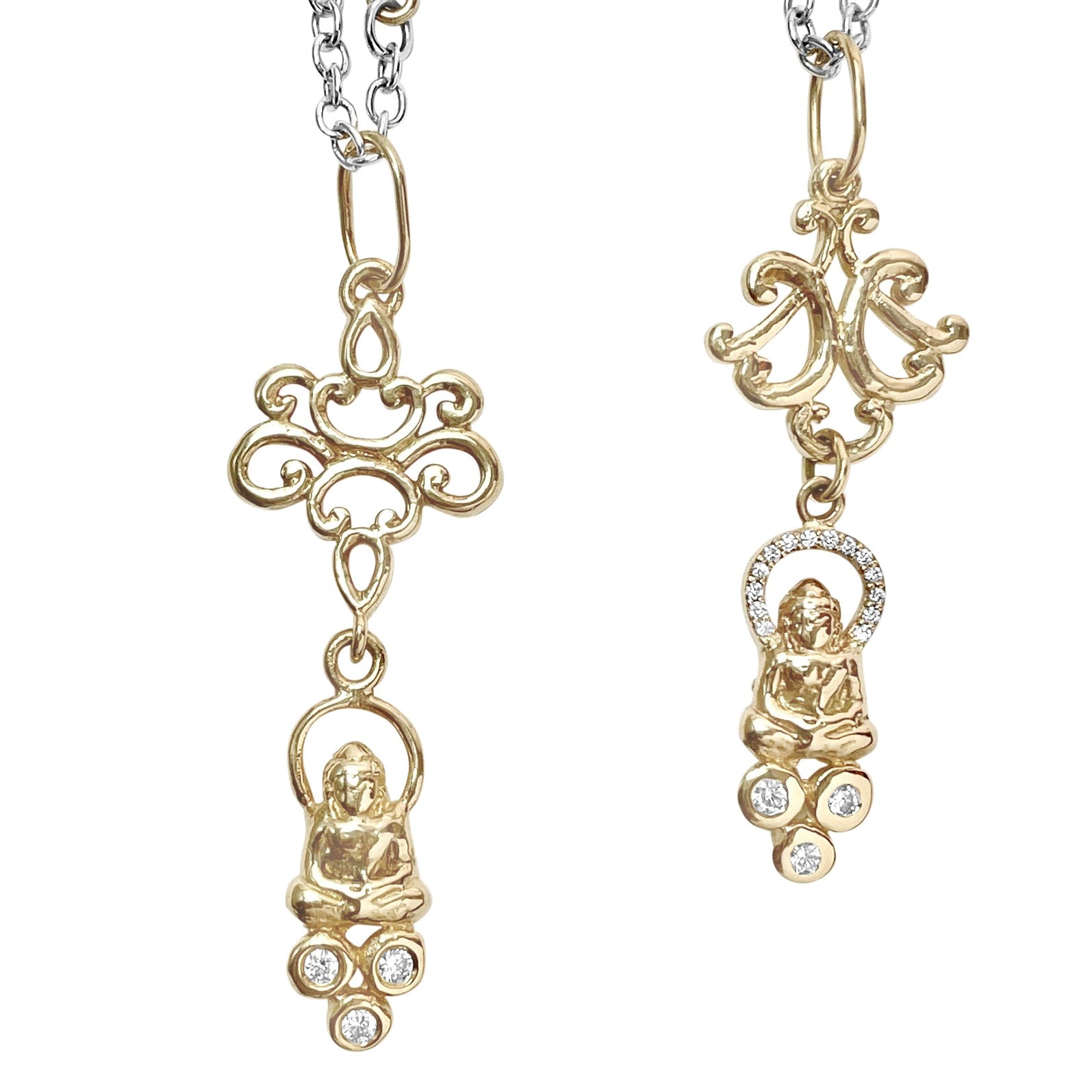 Floating Diamond Buddha on Baroque Lotus Connector