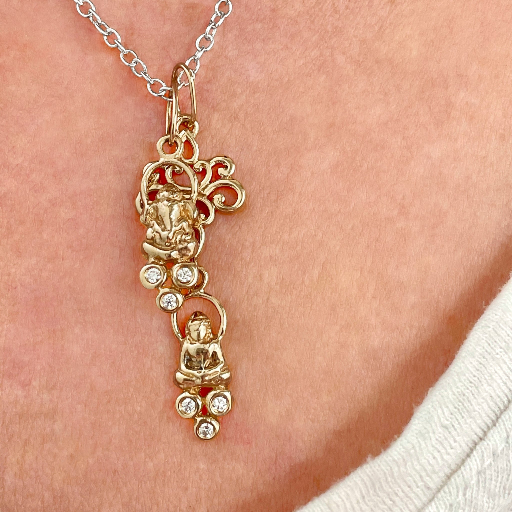 Floating Diamond Buddha on Baroque Lotus Connector